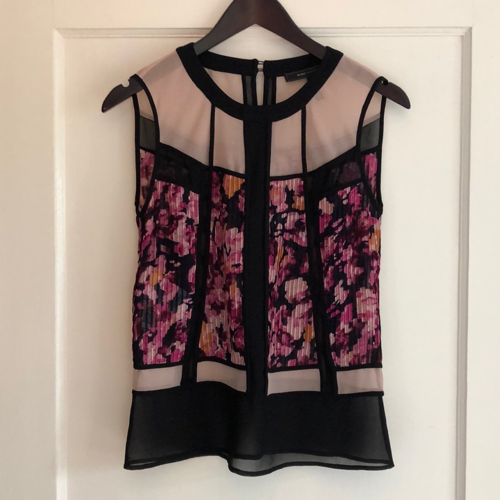 BCBG MAXAZRIA Floral Blouse Size XXS